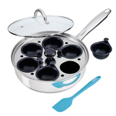 Cooks Professional 6 Cup Stainless Steel Egg Poacher Pan With SpatulaGlass Lid & Non-Stick Coating from B&Q