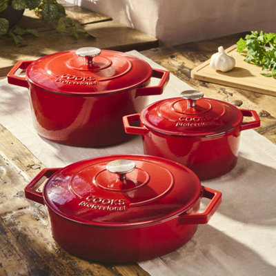Cooks Professional - Casserole Set - Cast Iron - 3 Piece - Red - Image 6