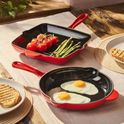 Cooks Professional 2 Piece Cast Iron Frying Pan & Skillet Set With Enamel InteriorOven SafeSuitable For All HobsRed from B&Q