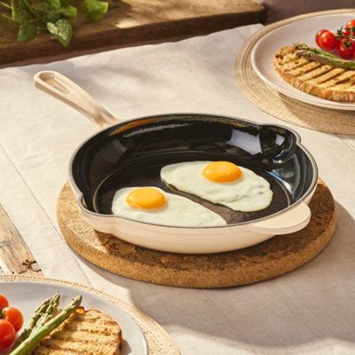 B&Q -  26Cm Cast Iron Frying Pan With Enamel InteriorOven SafeInduction & All Hob CompatibleIvory