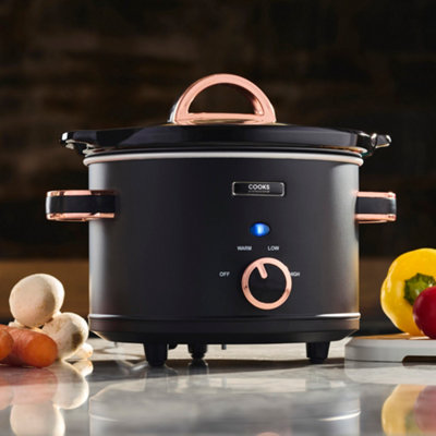 Cooks Professional Slow Cooker 2.5L With Analogue ControlGlass Lid & Removable Ceramic BowlBlack & Rose Gold from B&Q