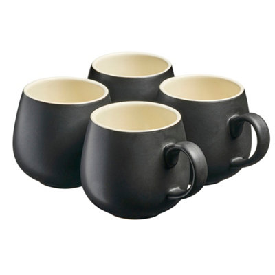 B&Q -  4 Piece Colourful Stoneware Round Mug Set350Ml Tea Coffee Hot Drinking CupsBlack