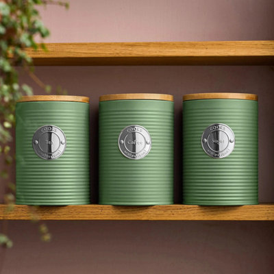 Cooks Professional 3 Piece Ribbed Kitchen Storage Set - Green & Silver - Image 5