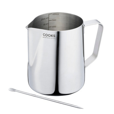 Cooks Professional Stainless Steel 600ml Milk Steaming Jug with Latte Art Pen for Espresso Coffee Drinks - Image 3