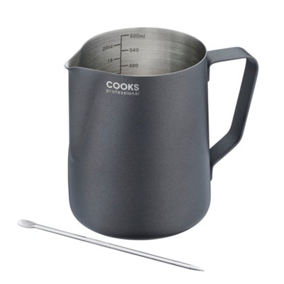 B&Q -  Stainless Steel 600Ml Milk Steaming Jug With Latte Art PenBlack