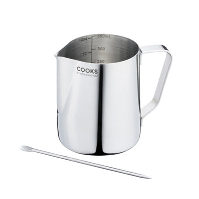 Cooks Professional Stainless Steel Milk Steaming Jug 350ml with Latte Art Pen for Barista Coffee - Image 5