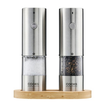 Cooks Professional (Silver) Rechargeable Salt And Pepper Mill Set With Bamboo Base - Image 6