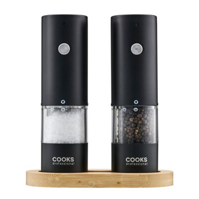 Cooks Professional Unisex Black Rechargeable Salt & Pepper Mill Set With Bamboo Base In - Image 5