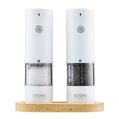 Rackhams White Rechargeable Salt And Pepper Mill Set With Bamboo Base | - Image 5