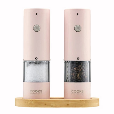 Cooks Professional Rechargeable Salt And Pepper Mill Set With Bamboo Base - Pink, Pink - Image 6