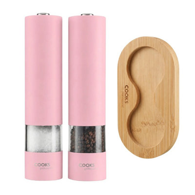 Cooks Professional Electric Automatic Salt And Pepper Mill Set With Bamboo Base - Pink - Image 6