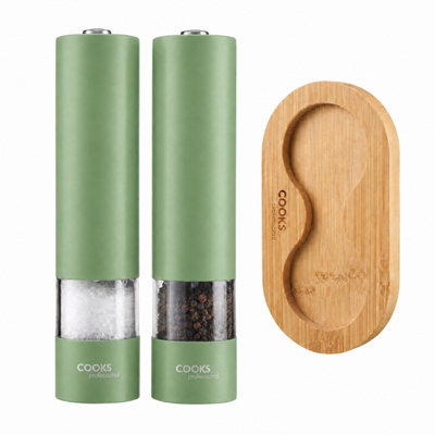 Cooks Professional Electric Automatic Salt And Pepper Mill Set With Bamboo Base - Green - Image 4
