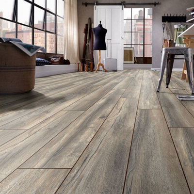 Embrace Pro Laminate Flooring 10mm Nimbus Grey Oak 3572 from B&Q