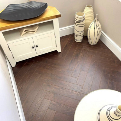 Embrace Herringbone Laminate Flooring Walnut 12mm from B&Q