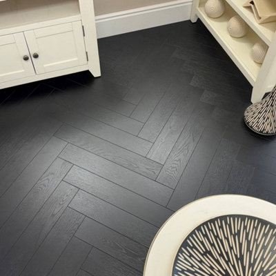 Embrace Herringbone Laminate Flooring Midnight Oak 12mm from B&Q