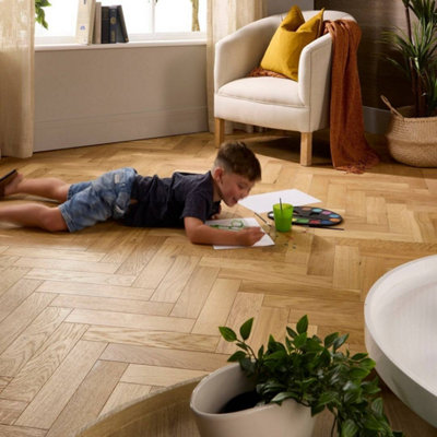  - Herringbone Parquet Engineered Wood Flooring 18mm Natural Brushed Oiled 1.344M²