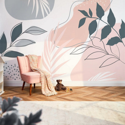 I Love Wallpaper Boho Botanicals Mural In Pink And Teal from B&Q