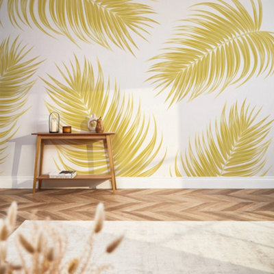 I Love Wallpaper Paradise Palm Fronds Mural In Golden Yellow from B&Q