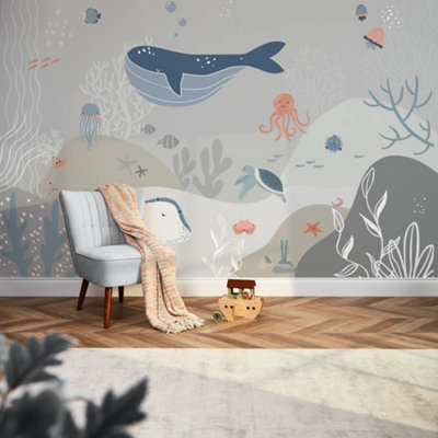 I Love Wallpaper Under The Sea Mural In Neutrals from B&Q