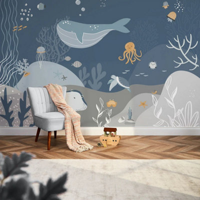 I Love Wallpaper Under The Sea Mural In Deep Blue from B&Q