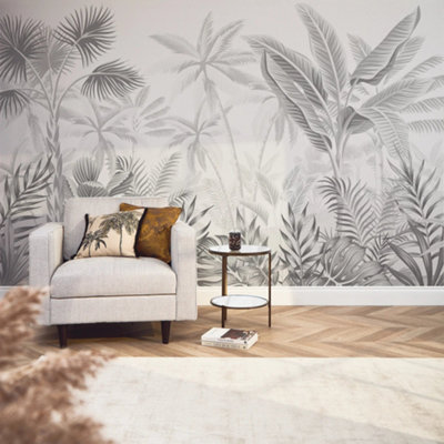 I Love Wallpaper Jungle Escape Mural In Pale Grey from B&Q