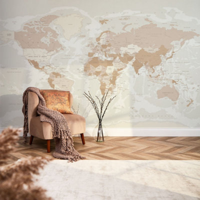 I Love Wallpaper World Map Mural In Neutral (350Cm X 240Cm) from B&Q