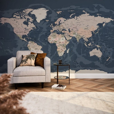 I Love Wallpaper World Map Mural In Dark (450Cm X 240Cm) from B&Q