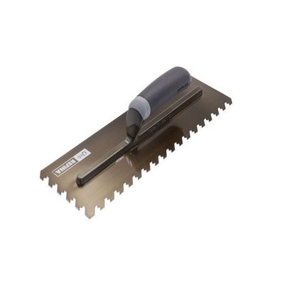 Refina Notchtile Graphite Adhesive Spreading Notched Tiling Trowel Left Handed 14" (355mm) With 10mm Notches2023610L from B&Q
