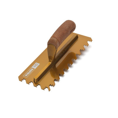 Refina Huds 11" 280mm Notchtile Adhesive Spreading Tiling Trowel Gold 12mm Notch Left Handed Cork Handle 2022812Lc from B&Q