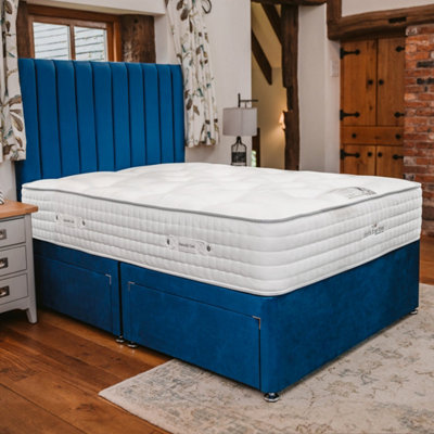 Divan Base Direct Sophia Briar-Rose Noemie 1000 Pocket Sprung Natural Cotton Tencel Divan Bed Set 5Ft King 4 DrawersPlush Marine from B&Q