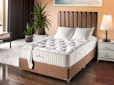 Divan Base Direct Sophia Briar-Rose Charlotte 3000 Pocket Sprung Natural Cotton Tencel Bed Set 4Ft6 Double ContinentalWool Chestnut from B&Q