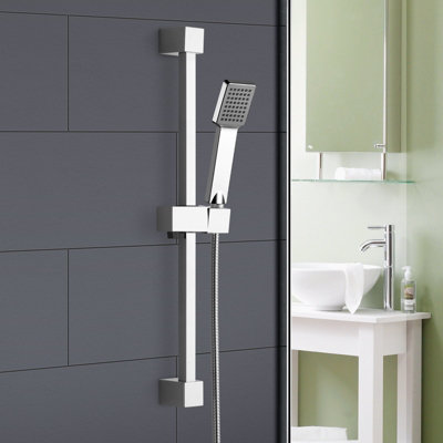 Nes Home Square Chrome Plated Slider Rail Kit With A Single Mode Handset from B&Q