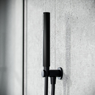 Nes Home Modern Round Hand Held Shower Head With Brass Bracket Holder Matte Black from B&Q