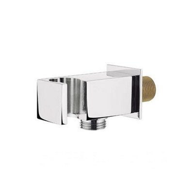 Square Chrome Wall Outlet Elbow Hose Connector & Shower Handset Holder 5060920921279 - Image 3