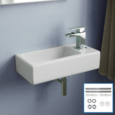 Nes Home Tulla 375 X 185mm Small Cloakroom Rectangle Wall Hung Basin Sink And Fittings Right Hand from B&Q
