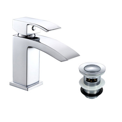 Nes Home Seirra Bathroom Waterfall Basin Mono Mixer Tap & Waste Chrome from B&Q