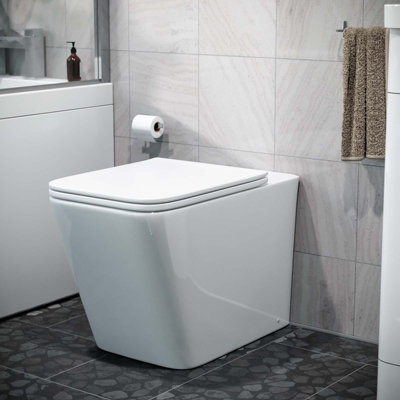 Nes Home Square Rimless Back To Wall Toilet With Uf Seat White from B&Q
