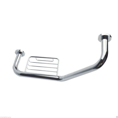 B&Q -  Wall Mounted Chrome Bathroom Angled Grab Bar With Soap Dish440mm