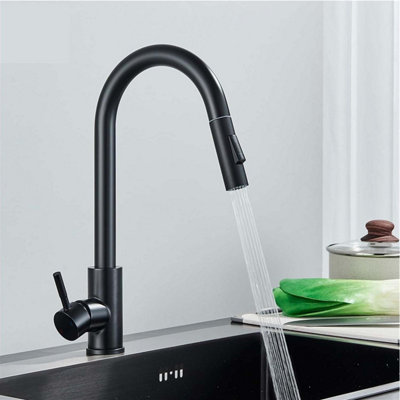 Contemporary Matte Black Pull Out Kitchen Sink Single Lever Mixer Tap with 360 Swivel - Image 4