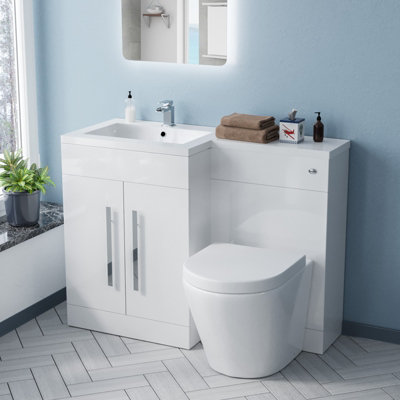 Nes Home Aric 1100mm Lh Freestanding White Vanity With Btw Rimless ToiletWc & Basin from B&Q