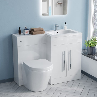 Nes Home Aric 1100mm Rh Freestanding White Vanity With Btw Rimless ToiletWc & Basin from B&Q