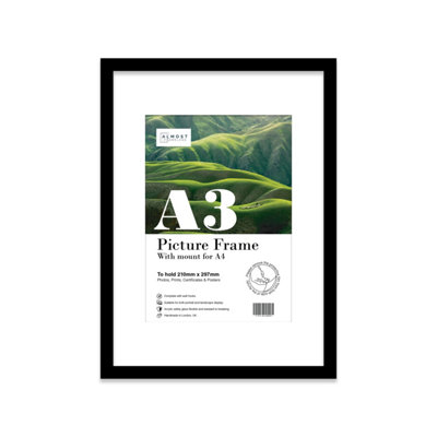 A3 Black Picture Frame With Mount For A4 (21 X 29.7Cm -8.3 X 11.7In) PosterPhotoArtworkOr Print. from B&Q