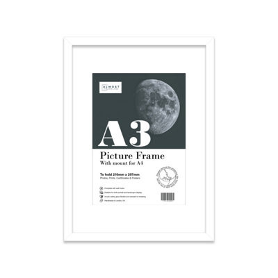 A3 White Picture Frame With Mount For A4 (21 X 29.7Cm -8.3 X 11.7In) PosterPhotoArtworkOr Print. from B&Q
