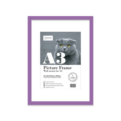 A3 Purple Picture Frame With Mount For A4 (21 X 29.7Cm -8.3 X 11.7In) PosterPhotoArtworkOr Print. from B&Q