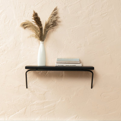 MH London Venice Solid Wood Wall Shelf Living Bedroom Kitchen Wall Mounted Floating Shelves In BlackSmall