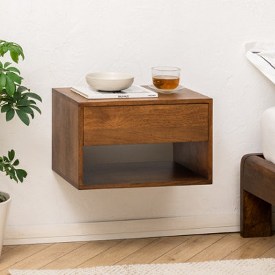 MH London Idris Floating Nightstand Walnut Solid Wood Nightstand Bedside Side Table from B&Q