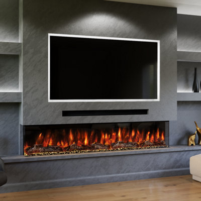 B&Q -  Spectrum 82 Inch 3-Sided Media Wall Electric FireUltra Realistic Led Flame1.5Kw HeatRemote Control