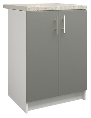 B&Q -  Kitchen Base Unit 600mm Storage Cabinet With Doors Shelf 60Cm Grey Matt With Worktop