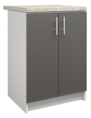 B&Q -  Kitchen Base Unit 600mm Storage Cabinet With Doors Shelf 60Cm Dark Grey Matt With Worktop