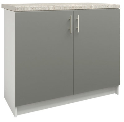 Jd Greta Kitchen Base Unit 1000mm Storage Cabinet With Doors Shelf 100Cm Grey Matt With Worktop from B&Q